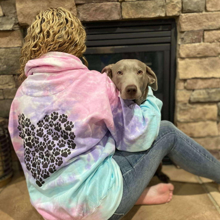 Cotton Candy TieDye Paw Print Heart Fleece Hoodie