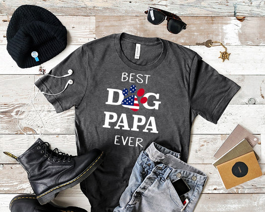 "Best Dog Papa Ever" written on a Dog Dad Shirt