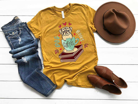 "Dog Books Coffee" Dog Lover T-Shirt