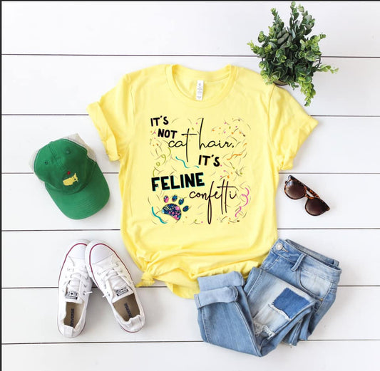 "Its Not Cat Hair Its Feline Confetti" written on a T-Shirt For Cat Enthusiast