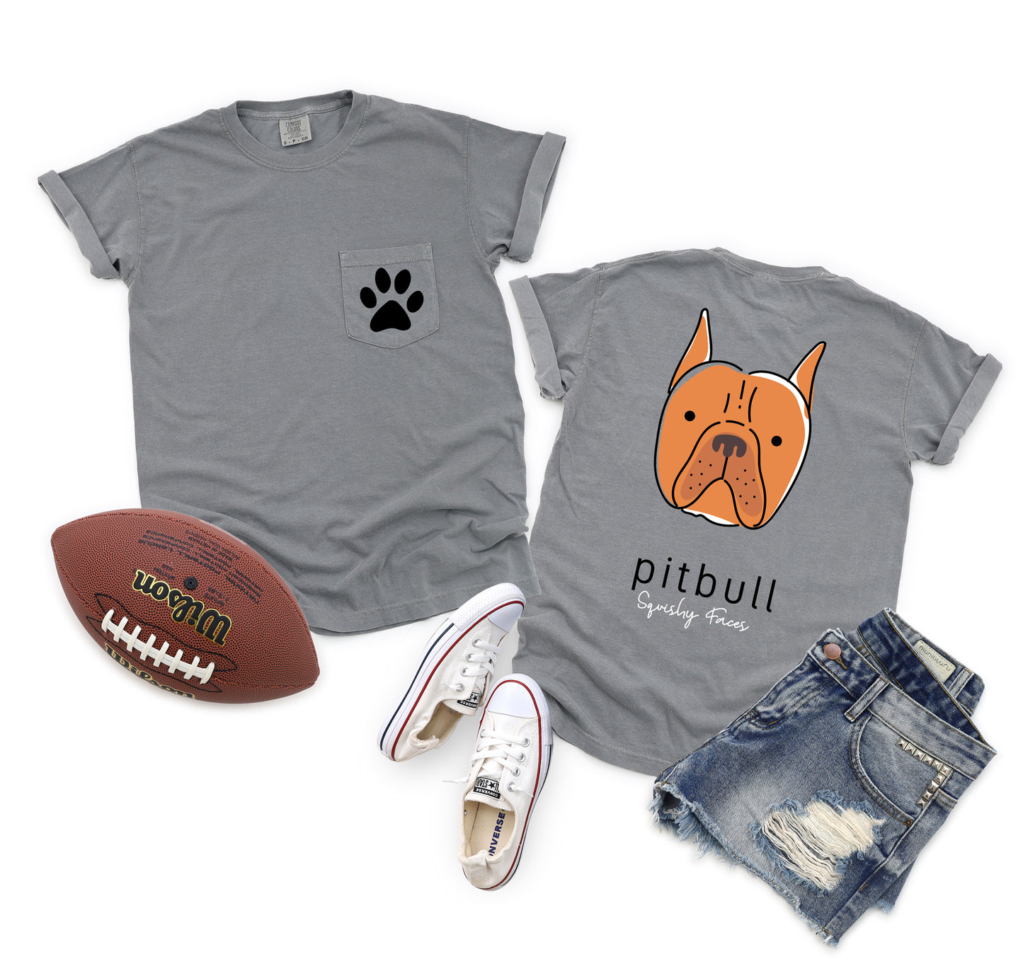 Pitbull Face Paw Pocket Tee