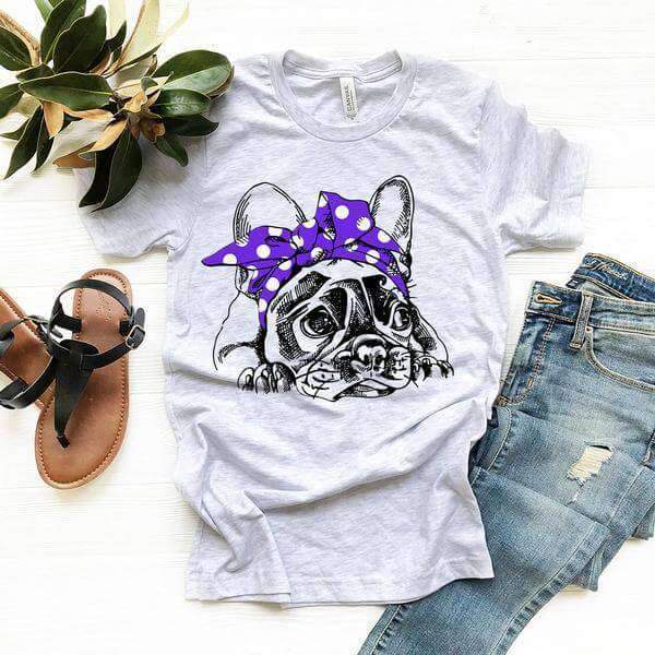 Rockabilly Purple Bow French Bulldog Tee