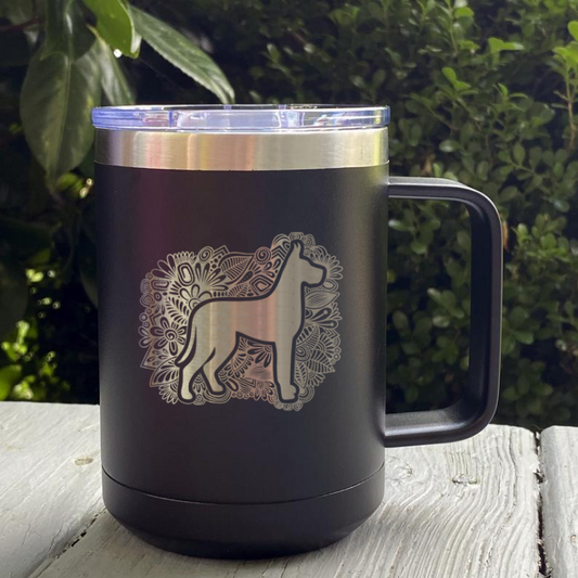Save Rocky the Great Dane Rescue and Rehab Cropped Ear Great Dane Mandala Mug