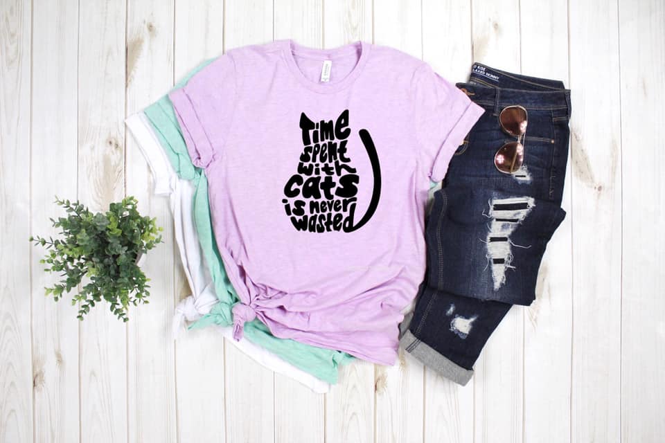 Time Spent With Cats Is Never Wasted printed on a T-Shirt