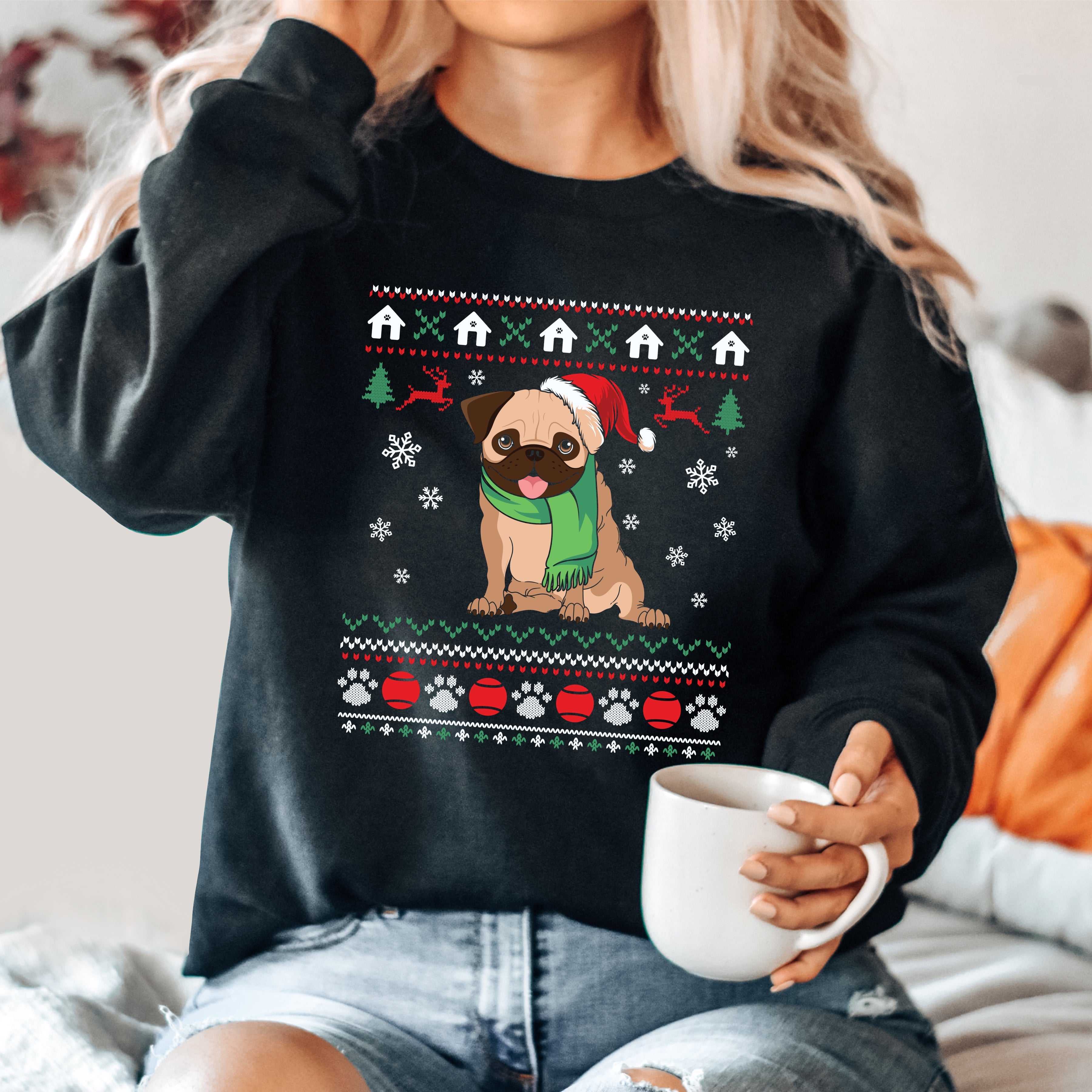 Reindeer Pug Dog Columbus Blue Jackets Christmas Ugly Sweater