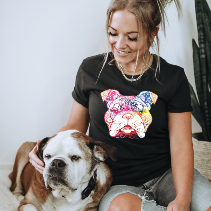 English Bulldog Multi Colored Print Tee