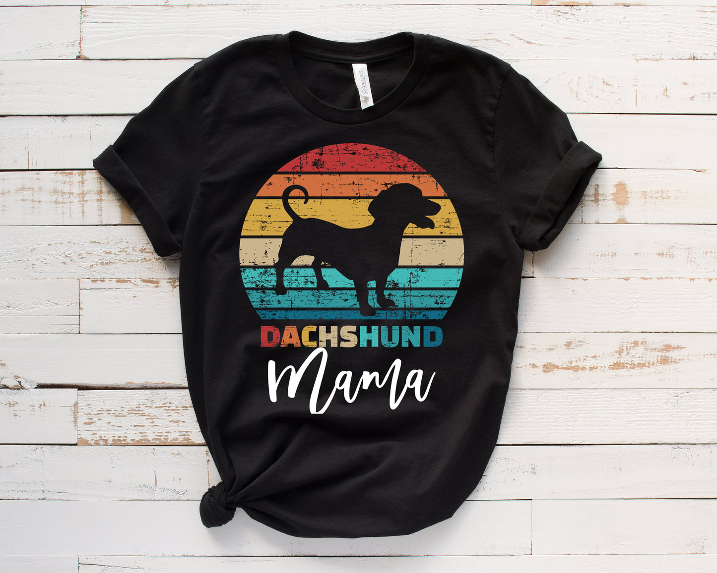 Dachshund Mama Vintage Rainbow Tee