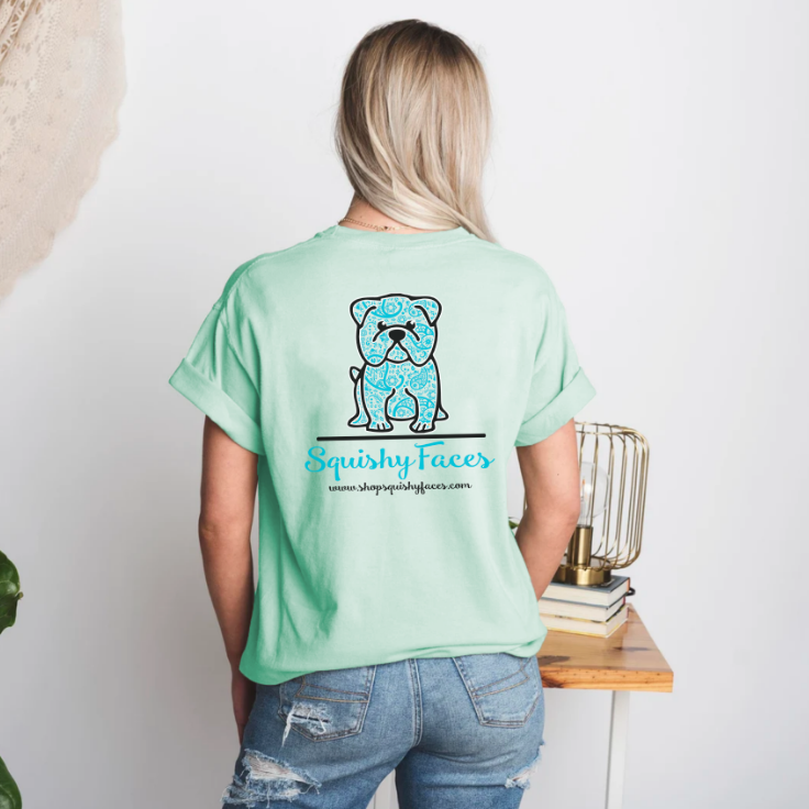 Teal Paisley Print English Bulldog Tee Shirt