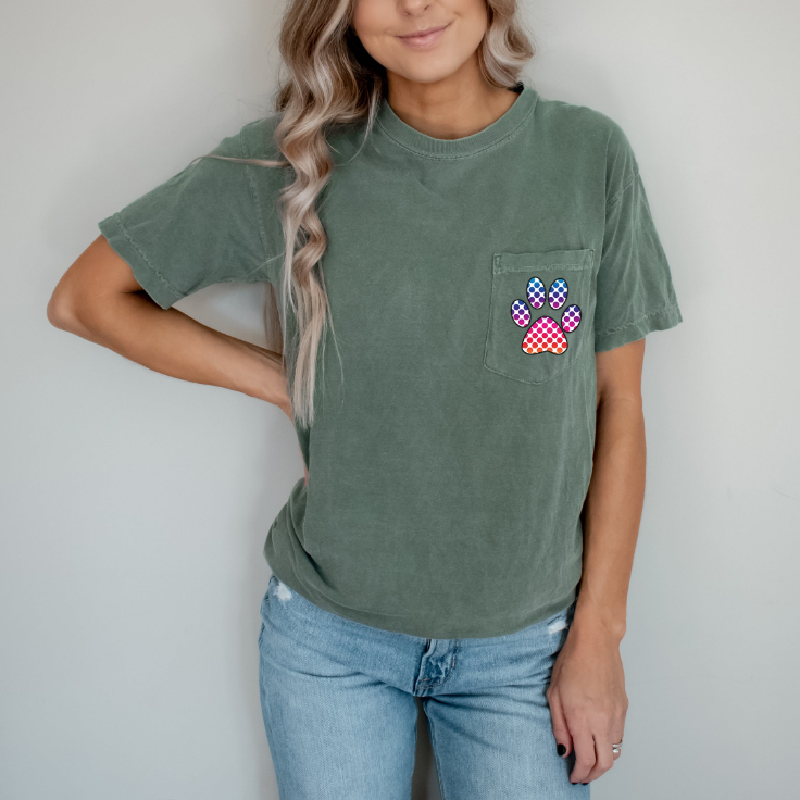 Color Paw Print Pocket Tee
