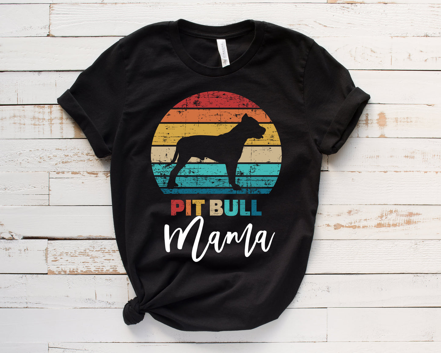 Pitbull Mama Vintage Rainbow Tee