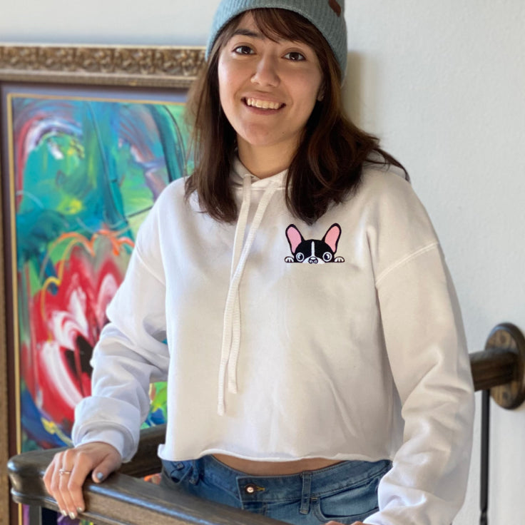 Classic French Embroidered Cropped Hoodie