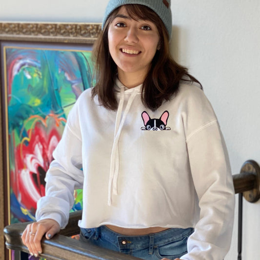 Classic French Embroidered Cropped Hoodie
