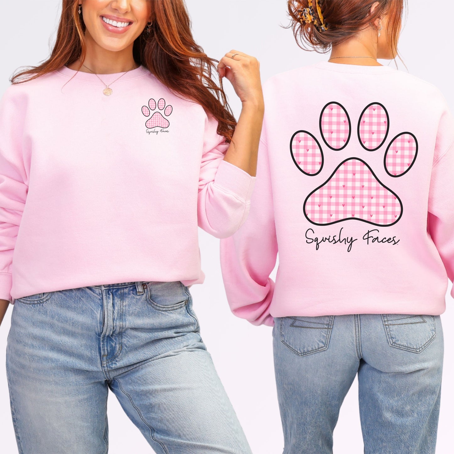 Paw Print Pink Heart Checkers