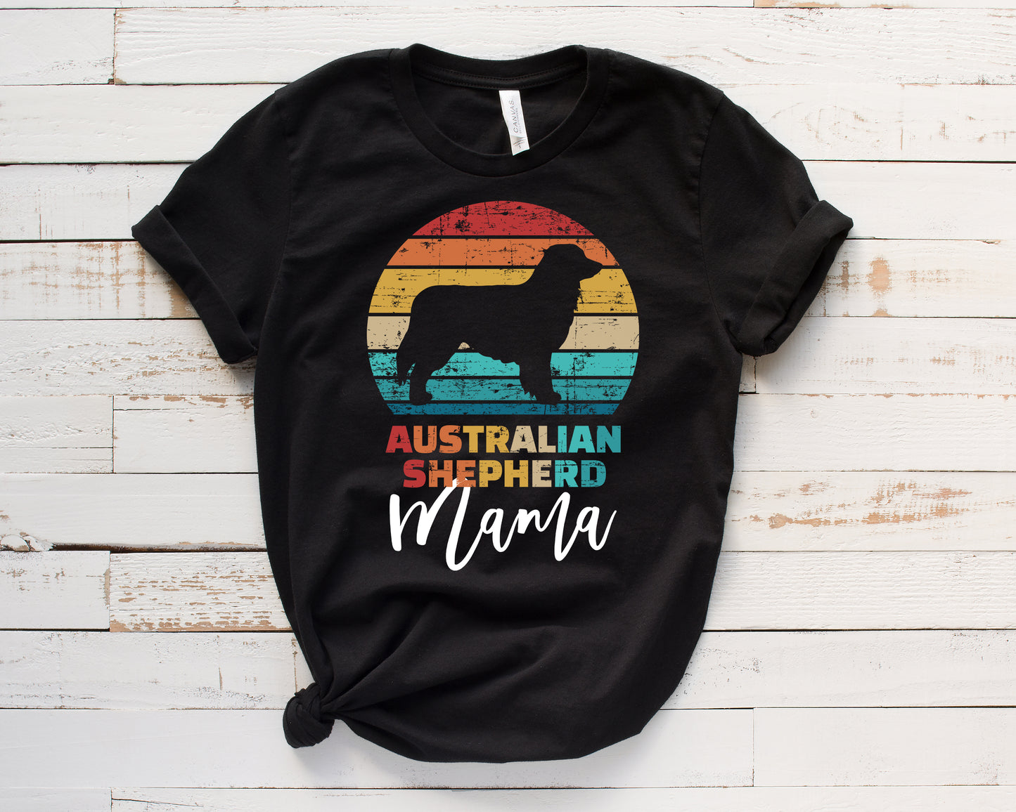 Australian Shepherd Mama Vintage Rainbow Tee