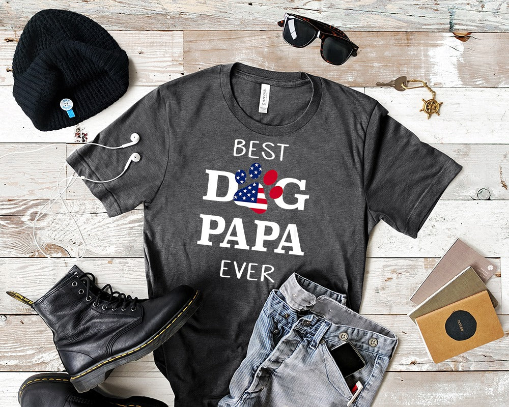 "Best Dog Papa Ever" written on a Dog Dad Shirt