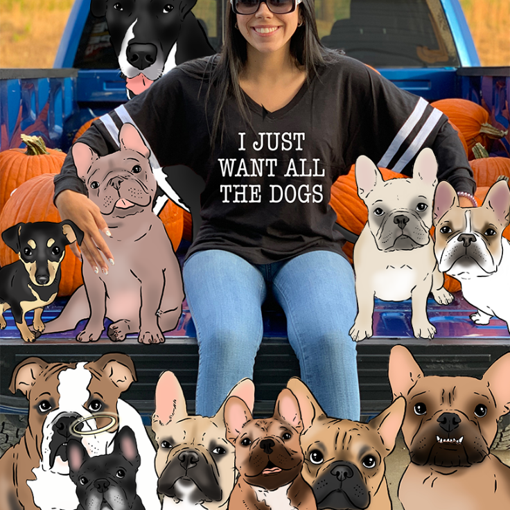 I Just Want All The Dogs Boxercraft V-Neck Long Sleeve Shirt