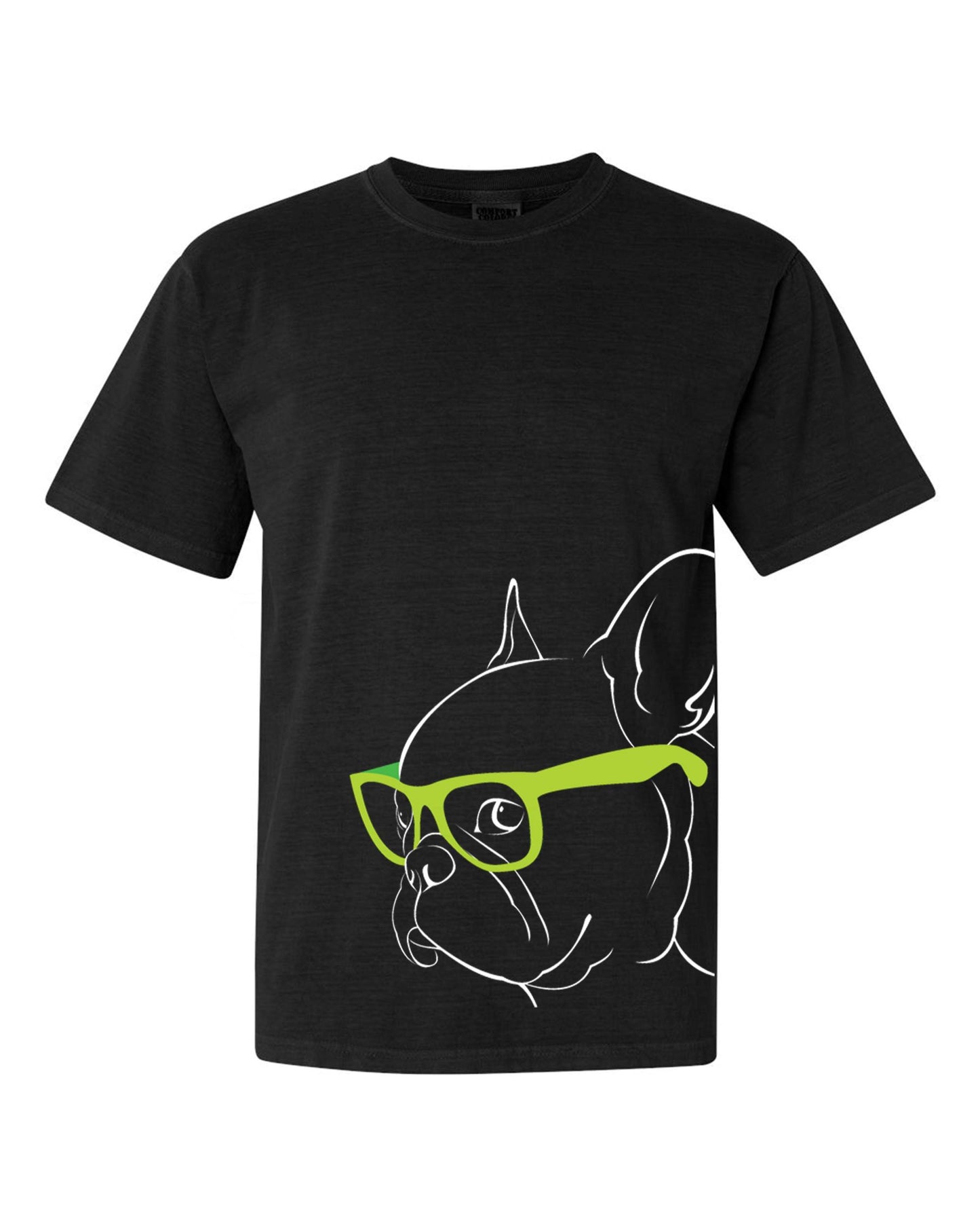 French Bulldog - looks super smart in his adorable Green Glasses - Tee