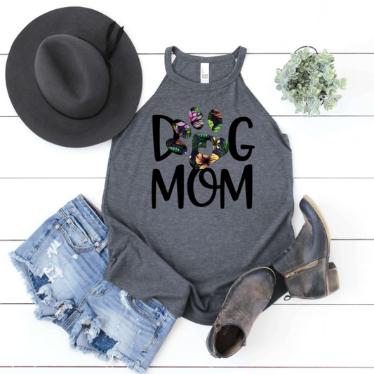 Dog Mom Flowered High Neck Tank